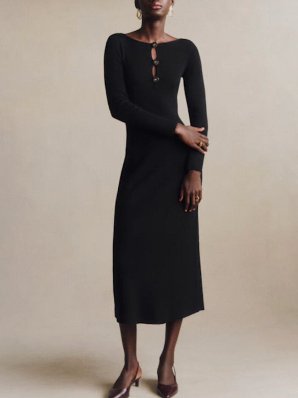 ✨ SALE EUC Sezane Scarlett Midi Dress Black Noir French Knit Causal